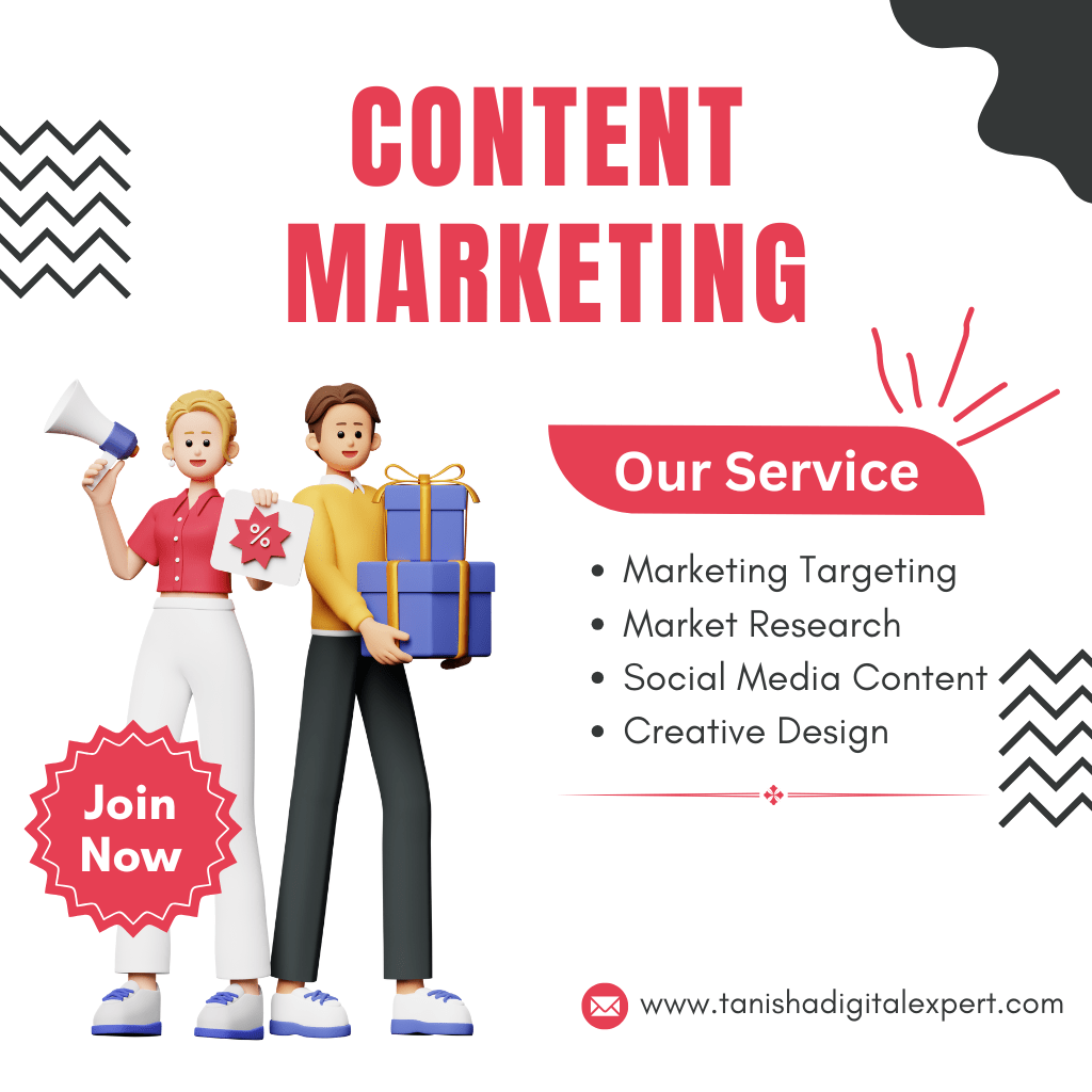 Image Depicts that we provide content marketing services along with creative designing and market research.